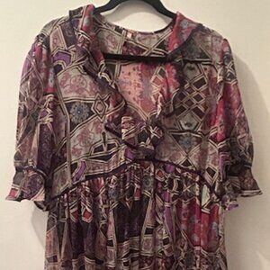 Free People Carmella Geometric Printed Flowy Chiffon Unlined Maxi Dress NEW